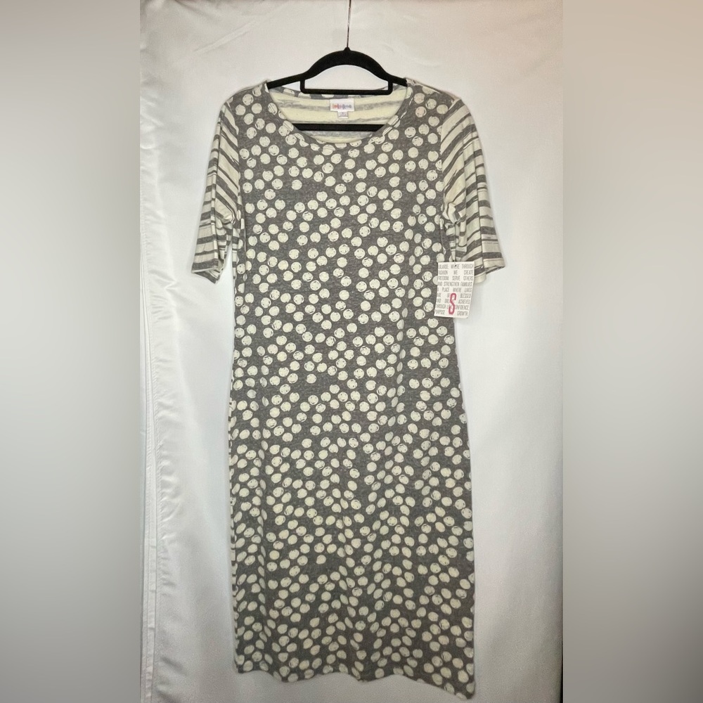 Lularoe Julia Dress Gray Polka dot Stripes